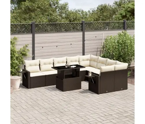 Sodo Komplektas Su Pagalvėlėmis, 10 Dalių, Rudas, Poliratanas