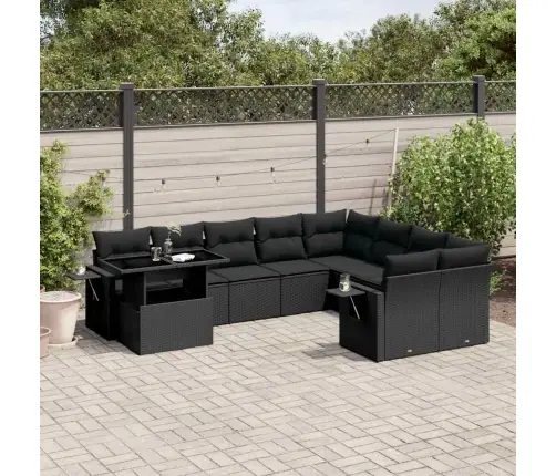 10-Daļīgs Dārza Dīvāna Komplekts, Matrači, Melna Pe Rotangpalma Vidaxl