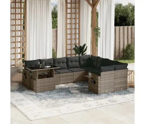 10-Daļīgs Dārza Dīvāna Komplekts Ar Matračiem, Pelēks Pe Pinums Vidaxl