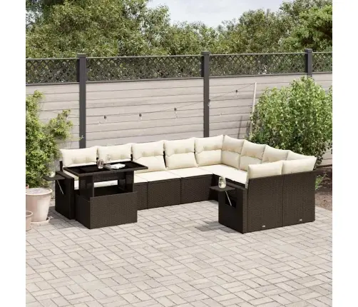 10-Daļīgs Dārza Dīvāna Komplekts, Matrači, Brūna Pe Rotangpalma Vidaxl