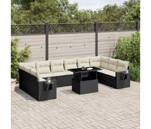 11-Daļīgs Dārza Dīvāna Komplekts, Matrači, Melna Pe Rotangpalma Vidaxl