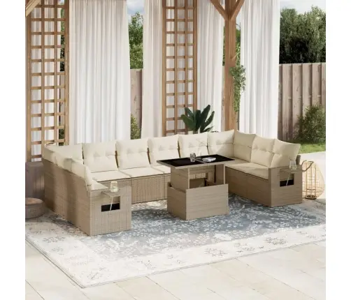 Sodo Komplektas Su Pagalvėlėmis, 11 Dalių, Smėlio, Poliratanas