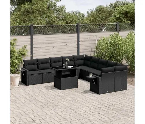 11-Daļīgs Dārza Dīvāna Komplekts, Matrači, Melna Pe Rotangpalma Vidaxl