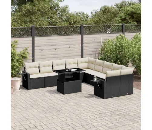 11-Daļīgs Dārza Dīvāna Komplekts, Matrači, Melna Pe Rotangpalma Vidaxl