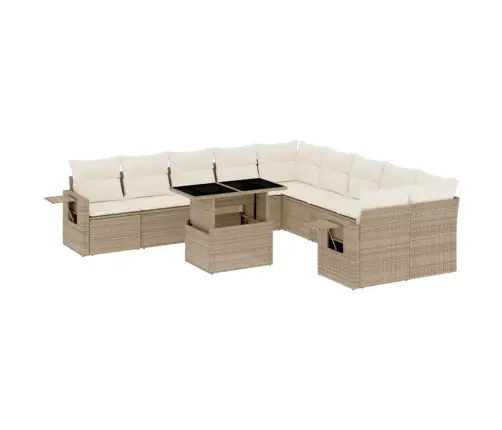 11-Daļīgs Dārza Dīvāna Komplekts, Matrači, Bēša Pe Rotangpalma Vidaxl