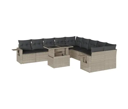 11-Daļīgs Dārza Dīvāna Komplekts Ar Matračiem, Pelēka Pe Pinums Vidaxl