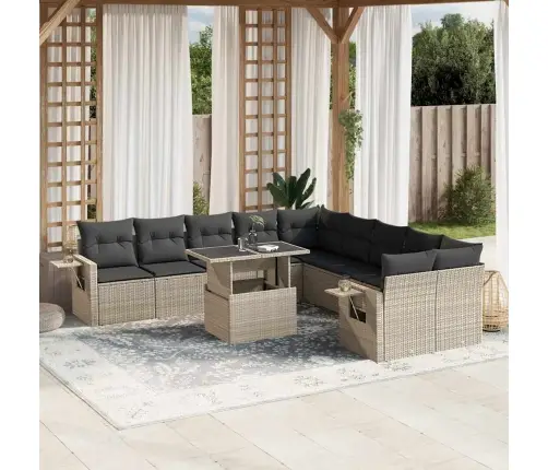 11-Daļīgs Dārza Dīvāna Komplekts Ar Matračiem, Pelēka Pe Pinums Vidaxl