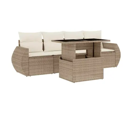 5-Daļīgs Dārza Dīvāna Komplekts, Matrači, Bēša Pe Rotangpalma Vidaxl