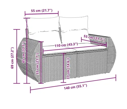 5-Daļīgs Dārza Dīvāna Komplekts, Matrači, Bēša Pe Rotangpalma Vidaxl