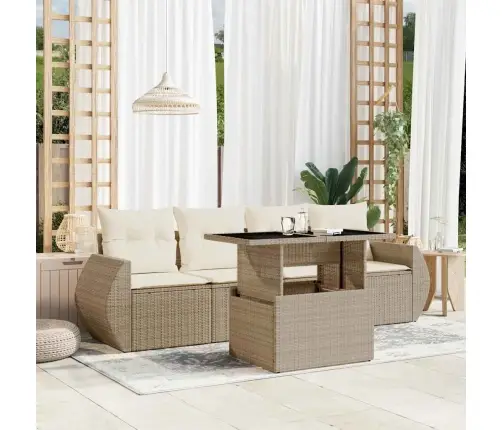 5-Daļīgs Dārza Dīvāna Komplekts, Matrači, Bēša Pe Rotangpalma Vidaxl