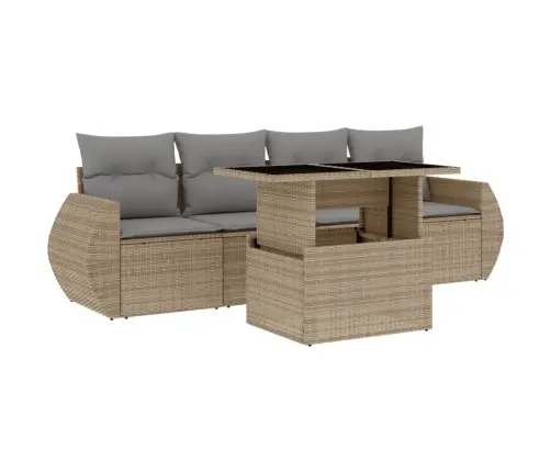 5-Daļīgs Dārza Dīvāna Komplekts, Matrači, Bēša Pe Rotangpalma Vidaxl