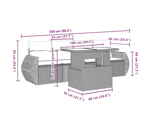 Sofos Komplektas Su Pagalvėlėmis, 5 Dalių, Pilkas, Poliratanas