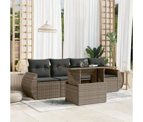 Sofos Komplektas Su Pagalvėlėmis, 5 Dalių, Pilkas, Poliratanas