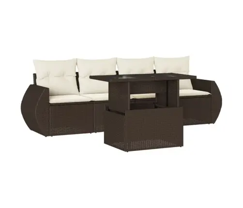 5-Daļīgs Dārza Dīvānu Komplekts, Matrači, Brūna Pe Rotangpalma Vidaxl