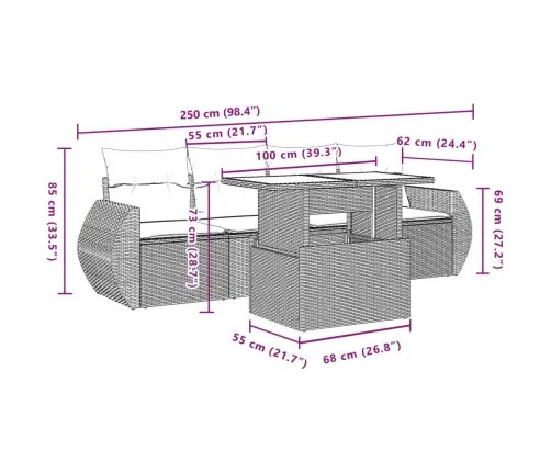 5-Daļīgs Dārza Dīvānu Komplekts, Matrači, Brūna Pe Rotangpalma Vidaxl