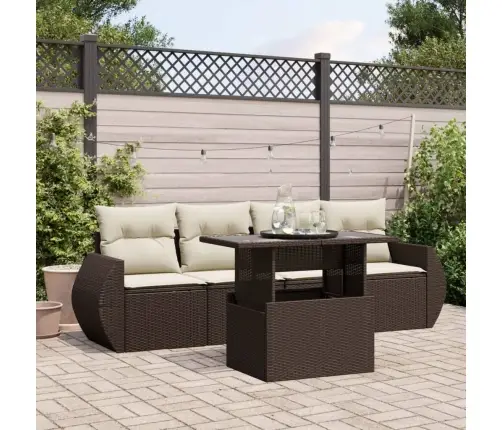 5-Daļīgs Dārza Dīvānu Komplekts, Matrači, Brūna Pe Rotangpalma Vidaxl