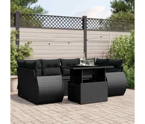 7-Daļīgs Dārza Dīvāna Komplekts Ar Matračiem, Melna Pe Vidaxl