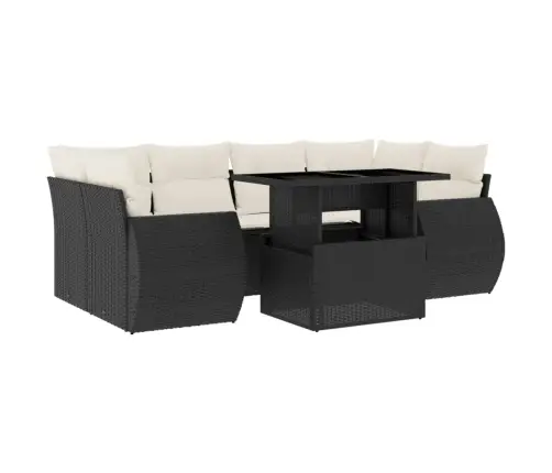 7-Daļīgs Dārza Dīvāna Komplekts Ar Matračiem, Melna Pe Vidaxl