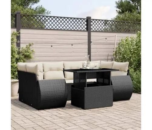 7-Daļīgs Dārza Dīvāna Komplekts Ar Matračiem, Melna Pe Vidaxl