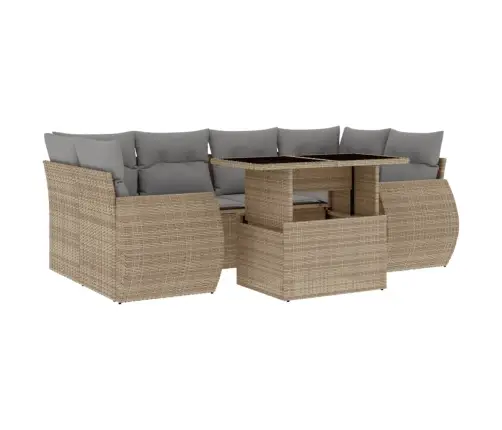 7-Daļīgs Dārza Dīvāna Komplekts, Matrači, Bēša Pe Rotangpalma Vidaxl