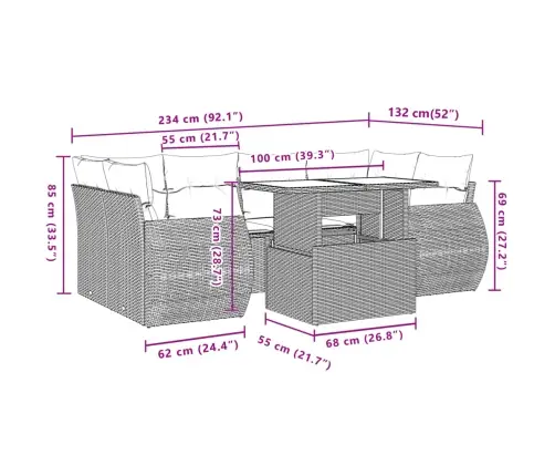 7-Daļīgs Dārza Dīvāna Komplekts, Matrači, Bēša Pe Rotangpalma Vidaxl