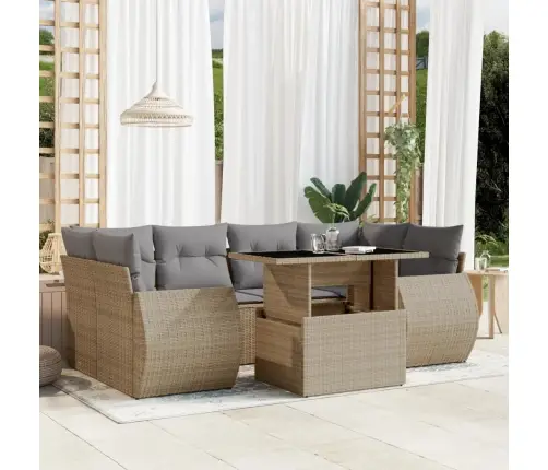 7-Daļīgs Dārza Dīvāna Komplekts, Matrači, Bēša Pe Rotangpalma Vidaxl