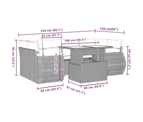 Sofos Komplektas Su Pagalvėlėmis, 7 Dalių, Pilkas, Poliratanas