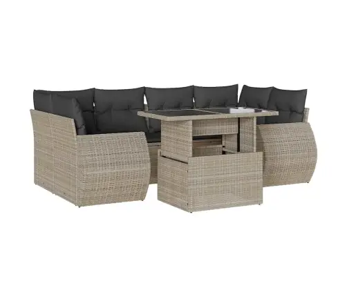 7-Daļīgs Dārza Dīvāna Komplekts,Matrači, Gaiši Pelēka Pe Pinums Vidaxl