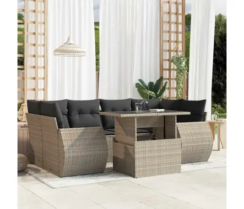 7-Daļīgs Dārza Dīvāna Komplekts,Matrači, Gaiši Pelēka Pe Pinums Vidaxl