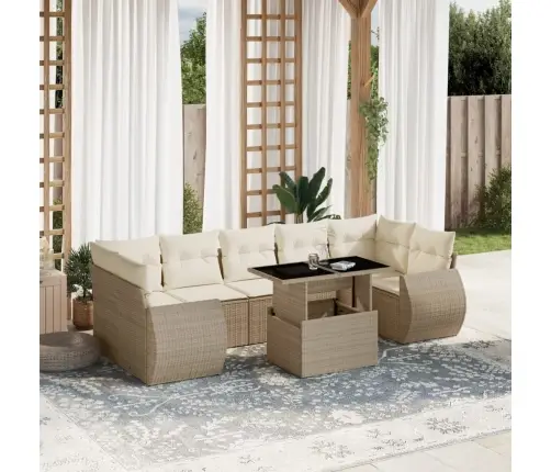 8-Daļīgs Dārza Dīvāna Komplekts, Matrači, Bēša Pe Rotangpalma Vidaxl