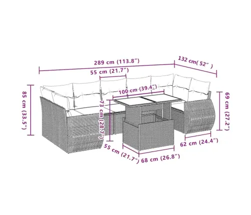 8-Daļīgs Dārza Dīvāna Komplekts,Matrači, Gaiši Pelēka Pe Pinums Vidaxl