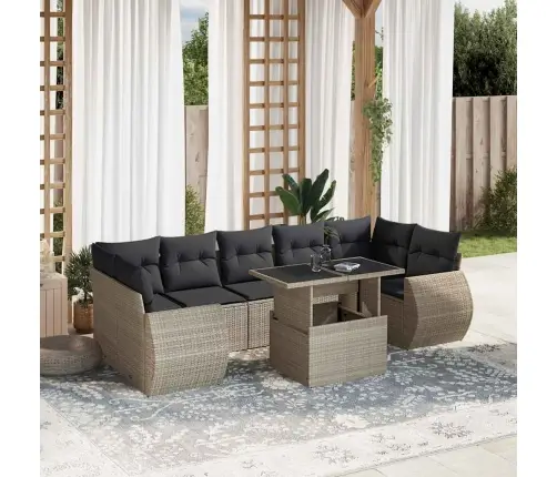 8-Daļīgs Dārza Dīvāna Komplekts,Matrači, Gaiši Pelēka Pe Pinums Vidaxl