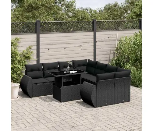 9-Daļīgs Dārza Dīvāna Komplekts, Matrači, Melna Pe Rotangpalma Vidaxl