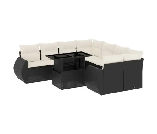 9-Daļīgs Dārza Dīvāna Komplekts, Matrači, Melna Pe Rotangpalma Vidaxl