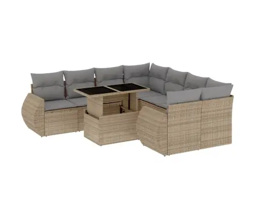 9-Daļīgs Dārza Dīvānu Komplekts, Matrači, Bēša Pe Rotangpalma Vidaxl