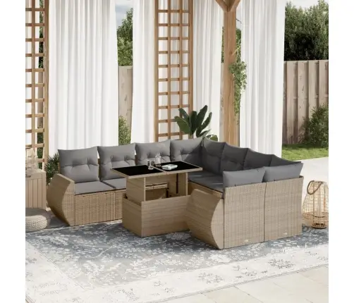 9-Daļīgs Dārza Dīvānu Komplekts, Matrači, Bēša Pe Rotangpalma Vidaxl