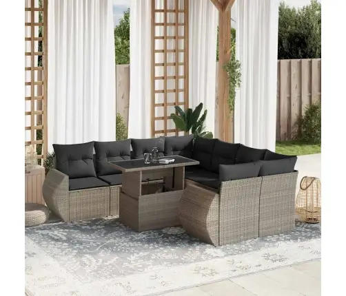 9-Daļīgs Dārza Dīvāna Komplekts,Matrači, Gaiši Pelēka Pe Pinums Vidaxl