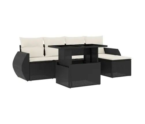 6-Daļīgs Dārza Dīvāna Komplekts, Matrači, Melna Pe Rotanpalma Vidaxl