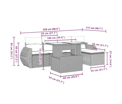 6-Daļīgs Dārza Dīvāna Komplekts, Matrači, Bēša Pe Rotangpalma Vidaxl