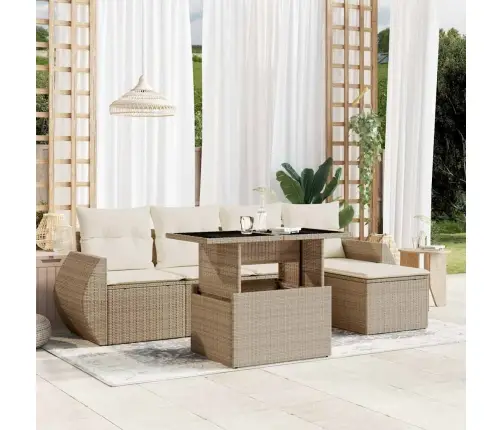 6-Daļīgs Dārza Dīvāna Komplekts, Matrači, Bēša Pe Rotangpalma Vidaxl