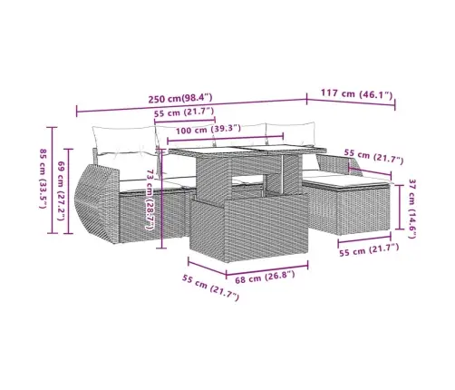 6-Daļīgs Dārza Dīvāna Komplekts Ar Matračiem, Pelēks Pe Pinums Vidaxl