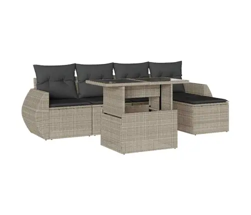 6-Daļīgs Dārza Dīvānu Komplekts,Matrači, Gaiši Pelēka Pe Pinums Vidaxl