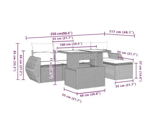 6-Daļīgs Dārza Dīvānu Komplekts,Matrači, Gaiši Pelēka Pe Pinums Vidaxl
