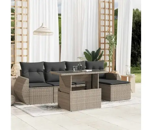 6-Daļīgs Dārza Dīvānu Komplekts,Matrači, Gaiši Pelēka Pe Pinums Vidaxl