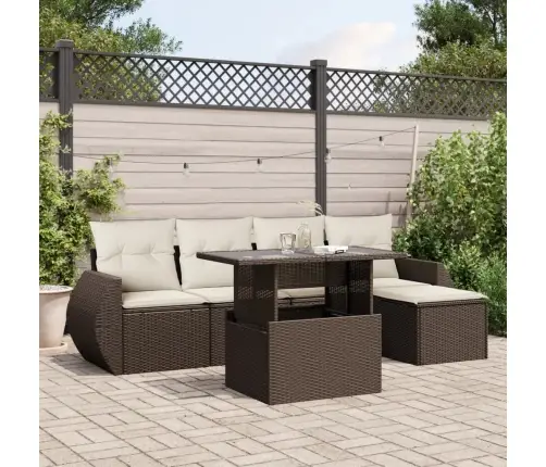 6-Osaline Aiamööblikomplekt Patjadega, Pruun, Polürotang