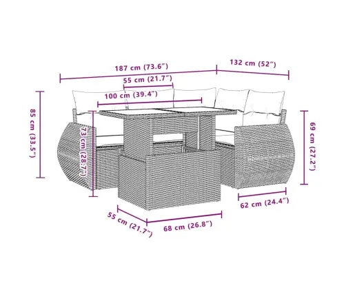5-Daļīgs Dārza Dīvāna Komplekts Ar Matračiem, Pe Rotangpalma Vidaxl