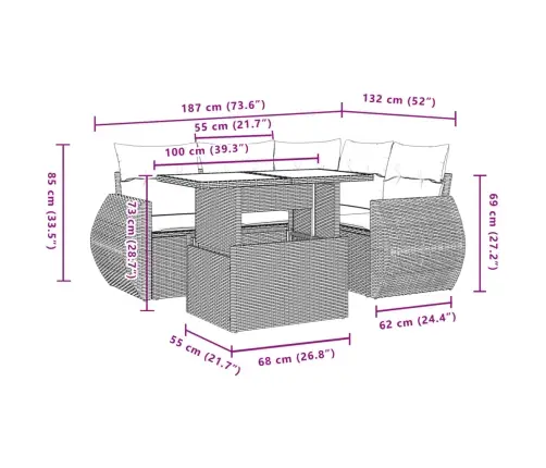 5-Osaline Aiadiivanikomplekt Patjadega, Must, Polürotang