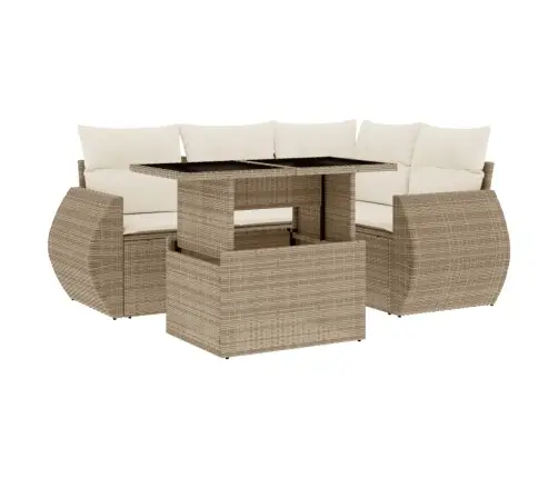 5-Daļīgs Dārza Dīvāna Komplekts, Matrači, Bēša Pe Rotangpalma Vidaxl