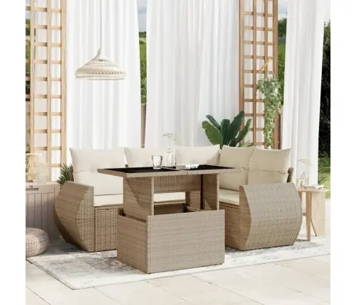 5-Daļīgs Dārza Dīvāna Komplekts, Matrači, Bēša Pe Rotangpalma Vidaxl