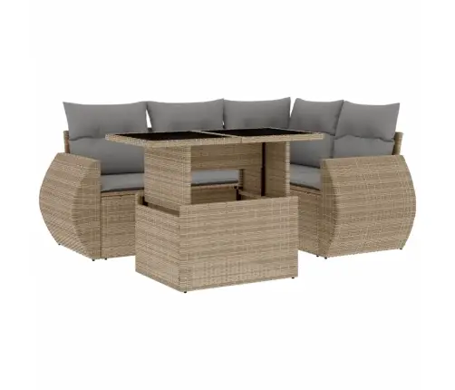 5-Daļīgs Dārza Dīvāna Komplekts, Matrači, Bēša Pe Rotangpalma Vidaxl 5-Daļīgs Dārza Dīvāna Komplekts, Matrači, Bēša Pe Rotangpalma Vidaxl